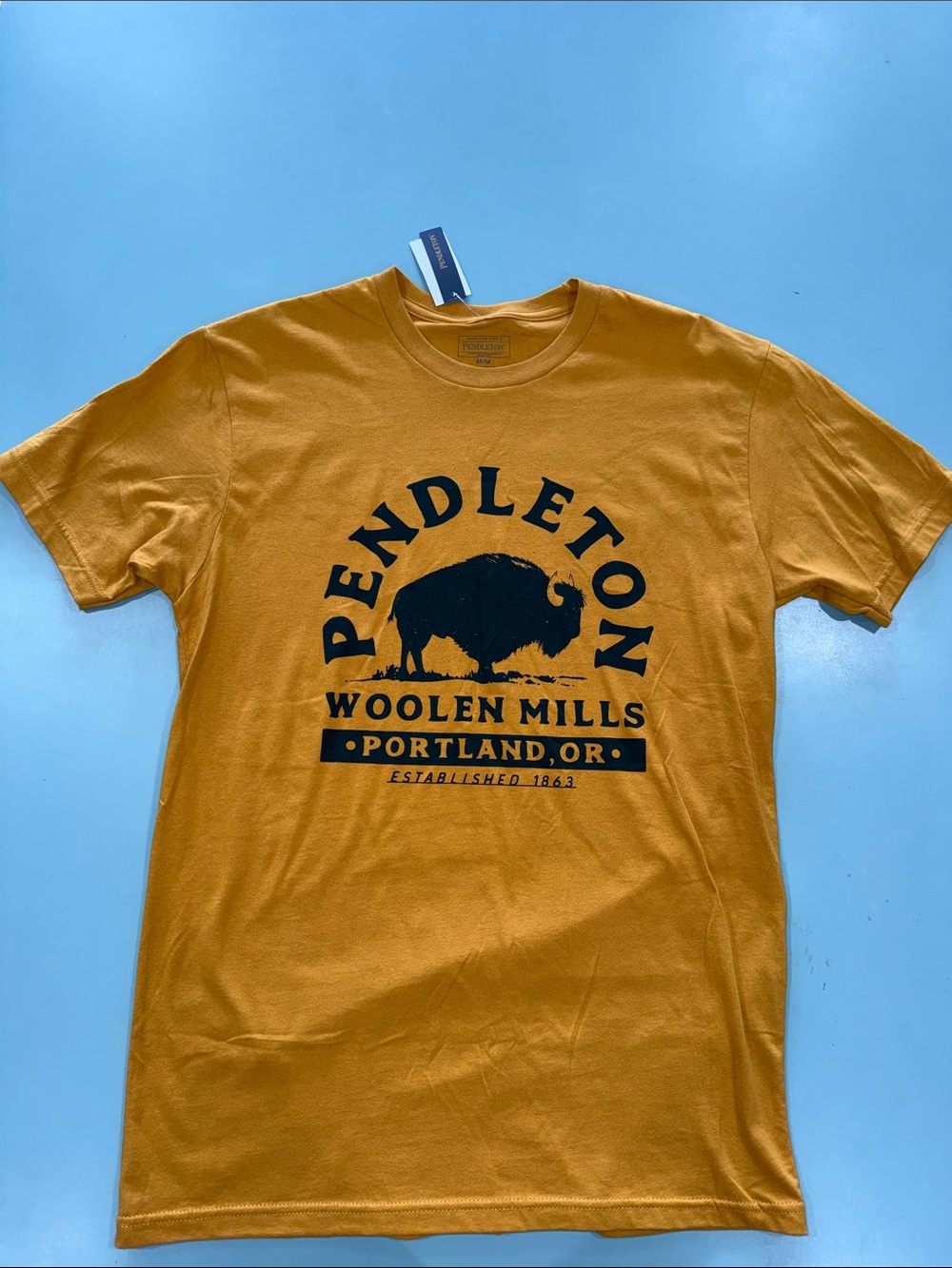 Pendleton Men's Mustard Crew Neck T-Shirt with Buffalo Logo Medium